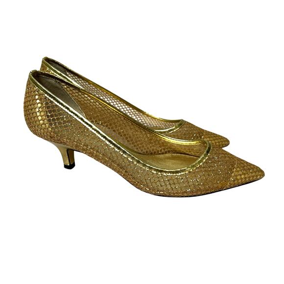 Adrianna Papell Pointed-Toe Gold Mesh Kitten Heel 6M - Picture 1 of 10